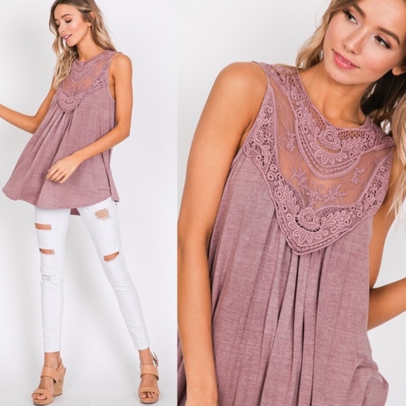 023 Boho Vintage Wash Floral Lace Tank Top - Picture 2 of 5